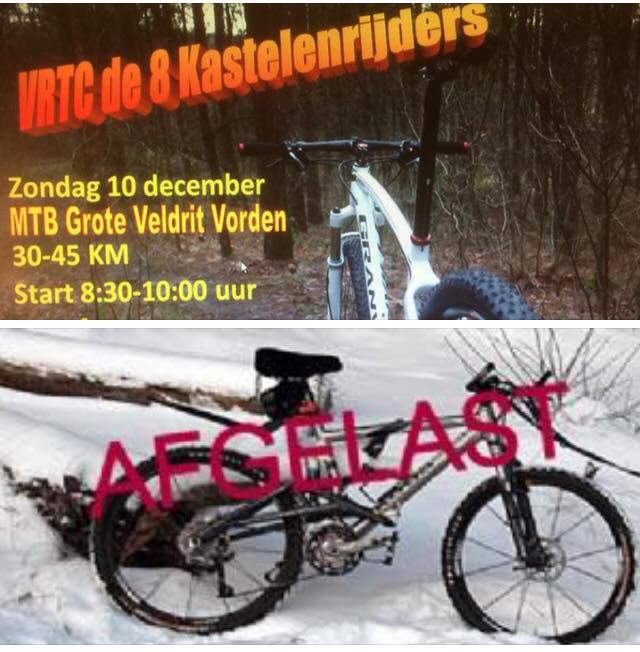 Toertocht VRTC 10 december 2017 afgelast